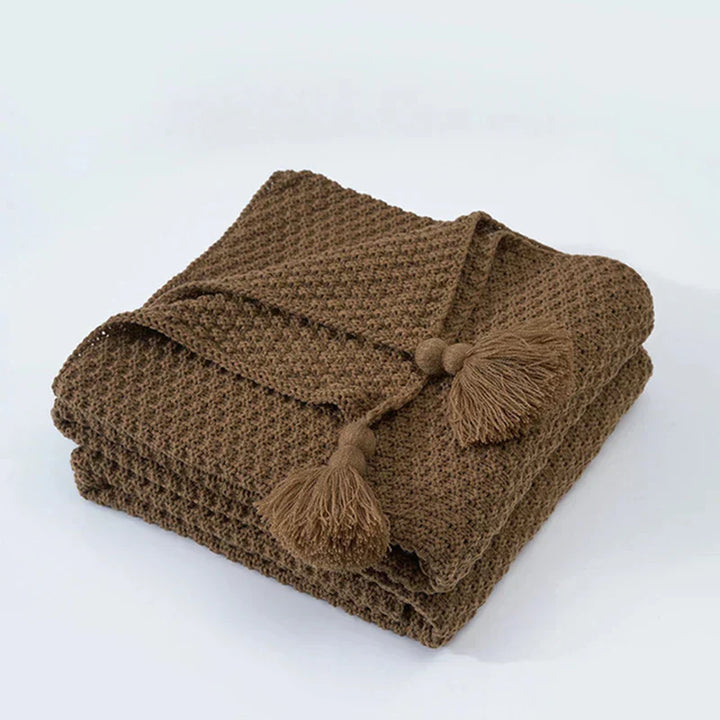 Knitted Wool Blanket with Tassels - NordicCozy-Brown-43.31 × 59.06 in-Nora Luxe