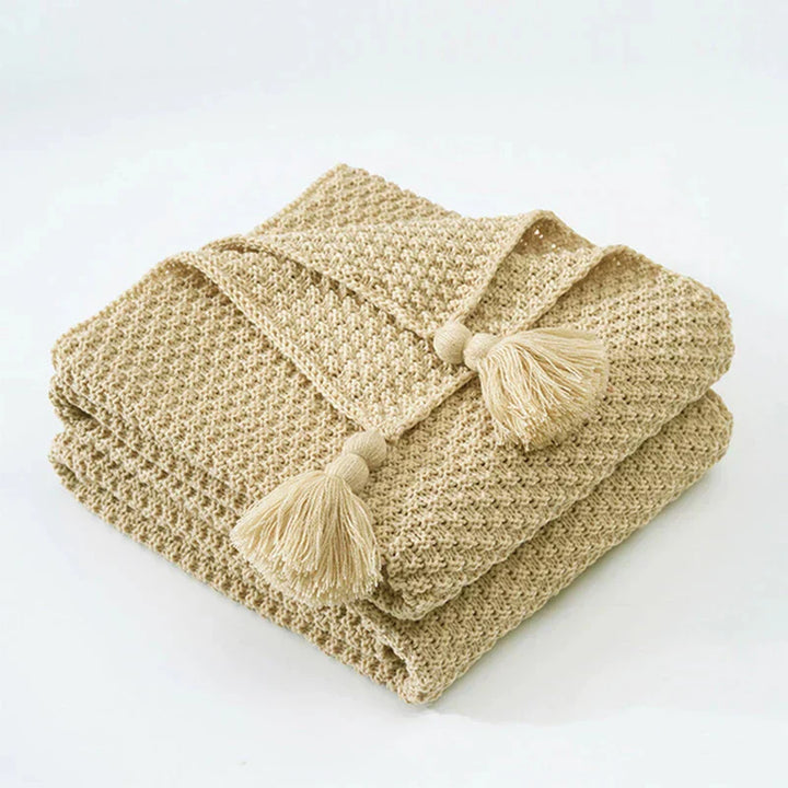 Knitted Wool Blanket with Tassels - NordicCozy-Khaki-43.31 × 59.06 in-Nora Luxe