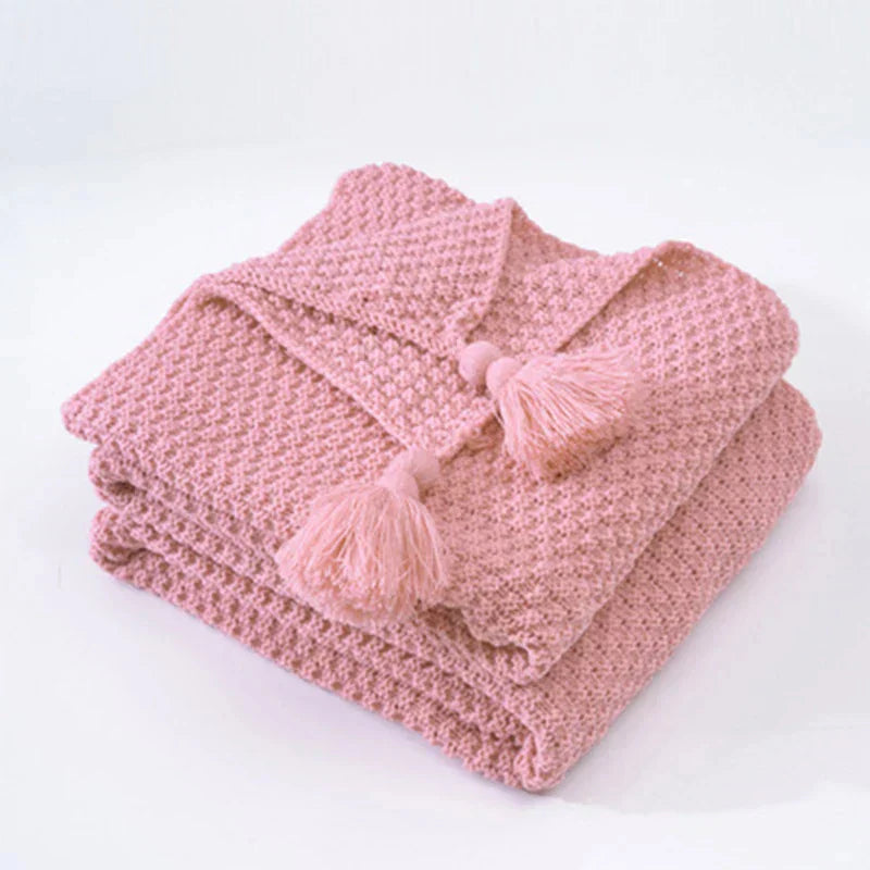 Knitted Wool Blanket with Tassels - NordicCozy-Pink-43.31 × 59.06 in-Nora Luxe