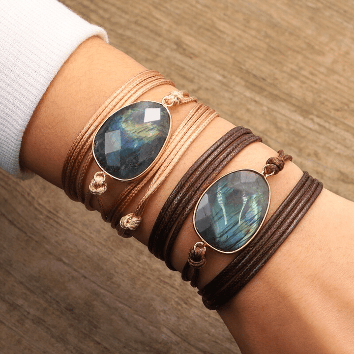 Labradorite Rope-Wrap Bracelet - Lunaria-Light brown-Nora Luxe