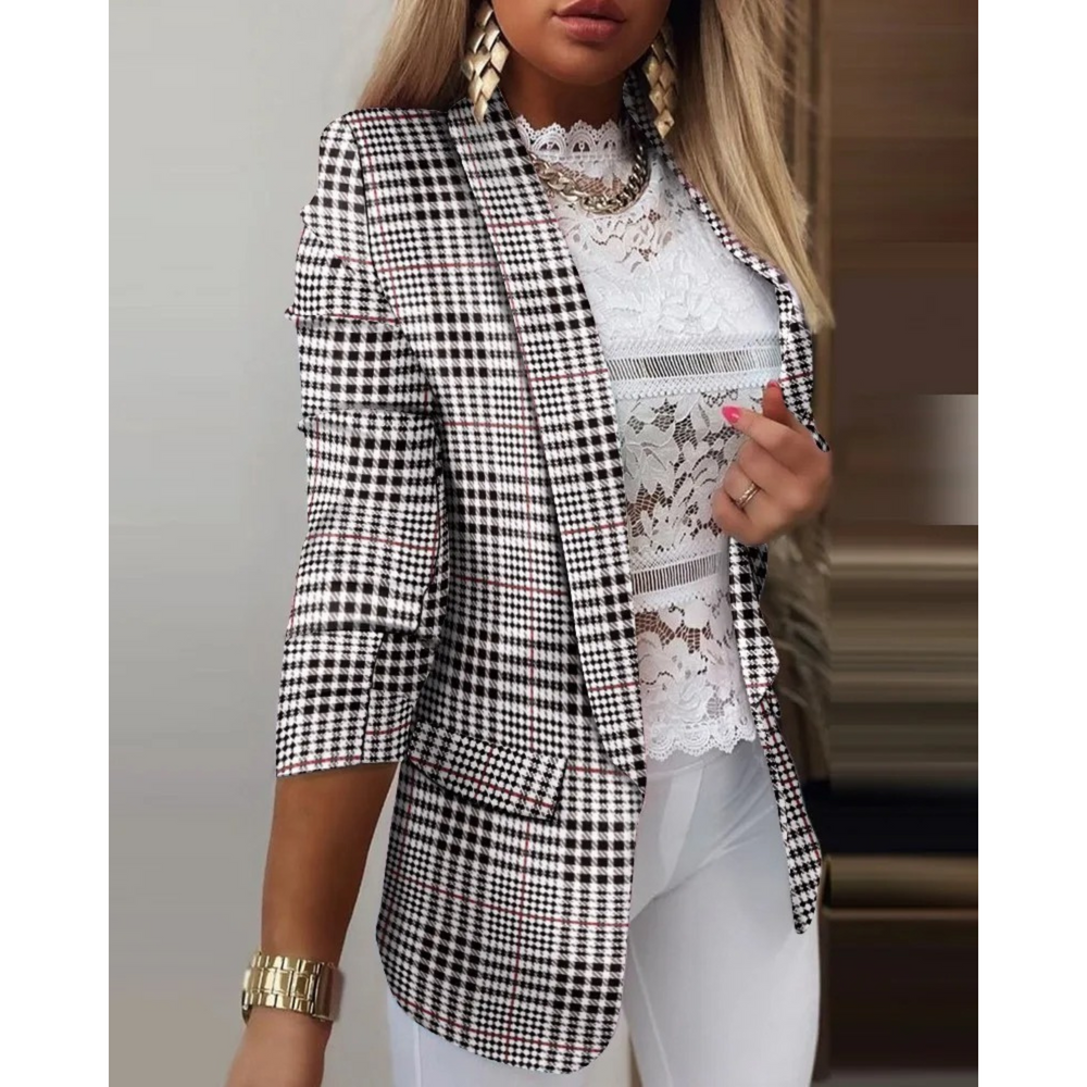 Ladies' blazer with a shawl collar and print - Bella-Brown-S-Nora Luxe