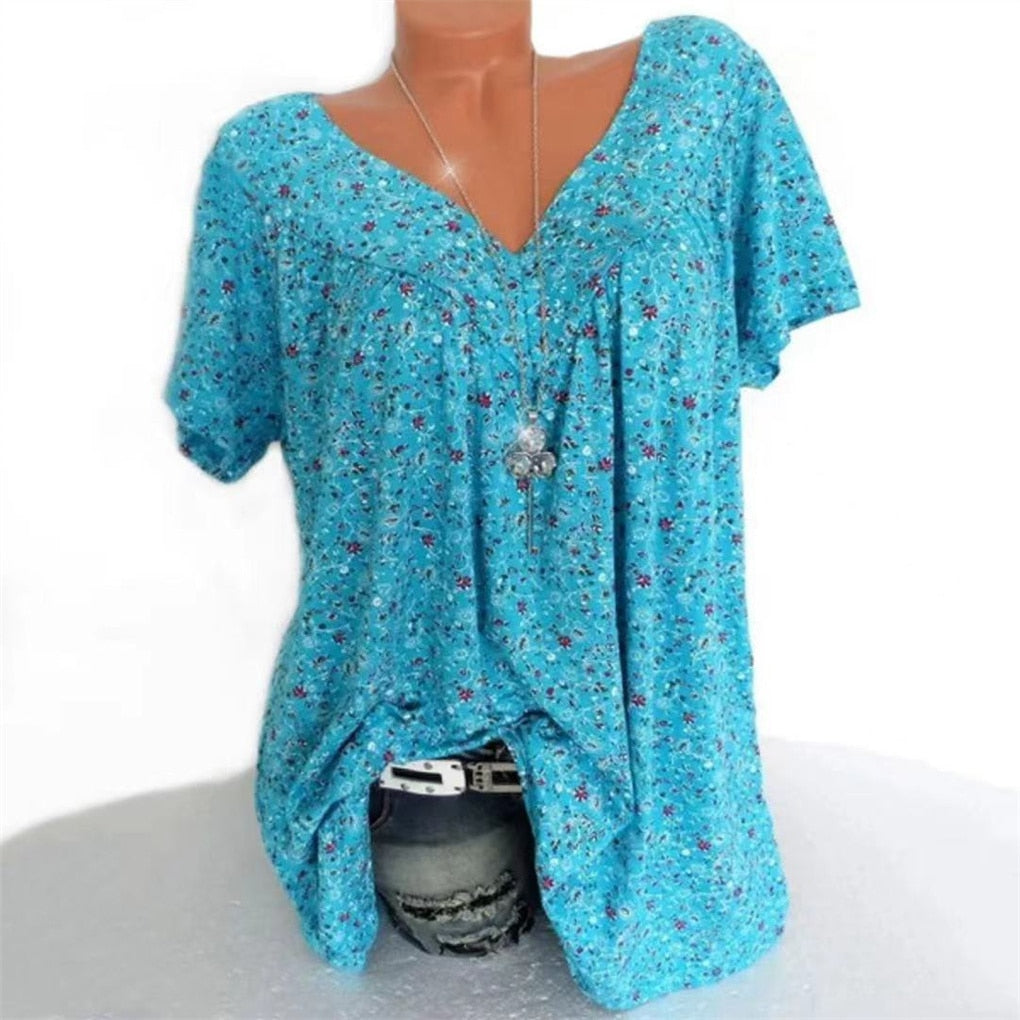 Ladies Boho Summer Blouse with Floral Print - Celeste-Blue-S-Nora Luxe