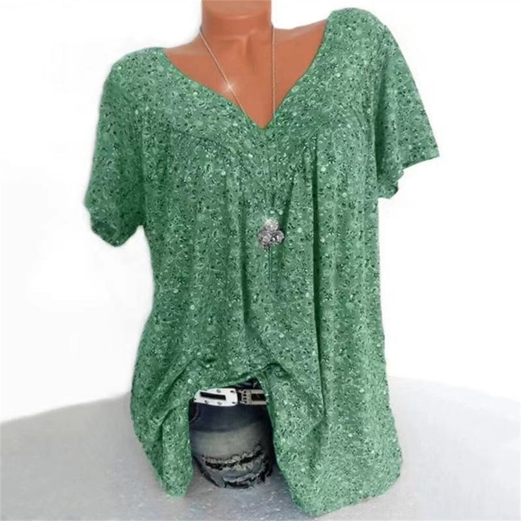 Ladies Boho Summer Blouse with Floral Print - Celeste-Green-S-Nora Luxe