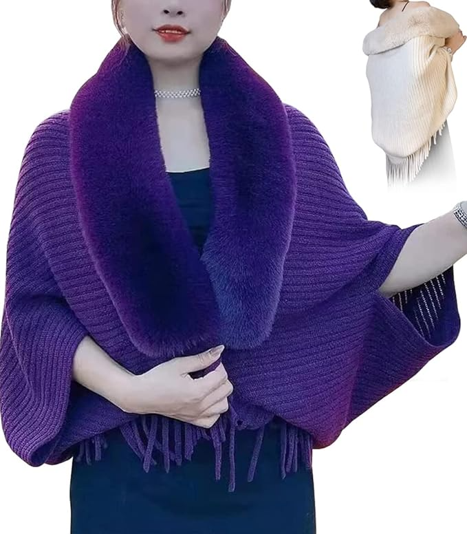 Ladies' Coat Louise – With Luxurious Faux Fur Collar | One Size-Purple-Nora Luxe