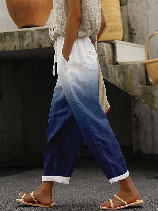 Ladies Comfort Trousers with Print – Nova-Blue-S-State of Style
