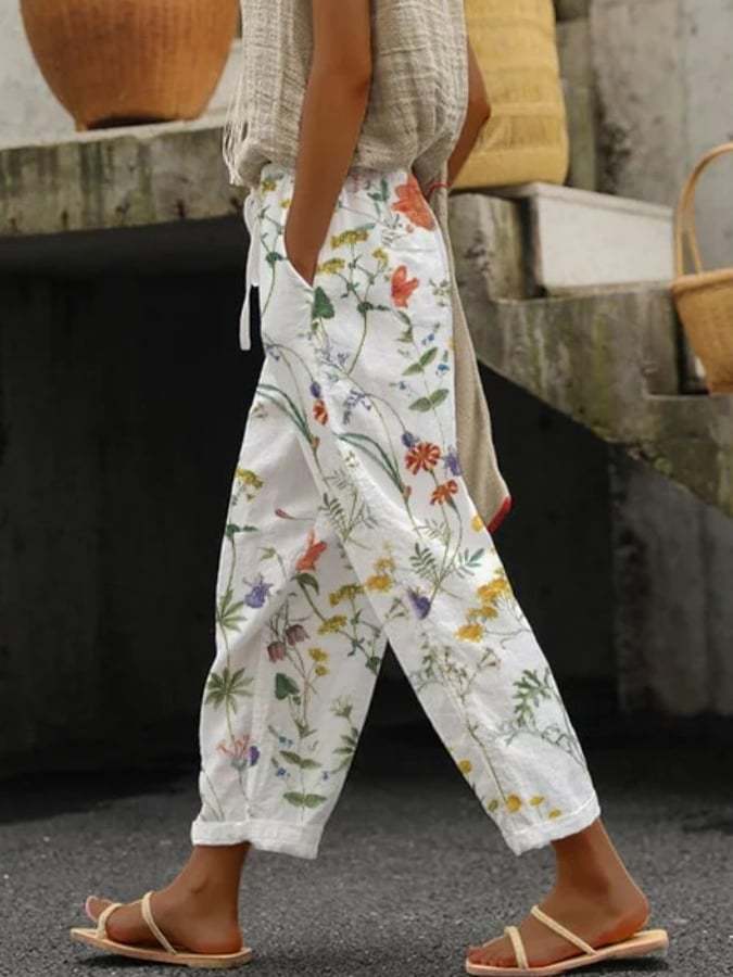 Ladies Comfort Trousers with Print – Nova-Flower-S-State of Style