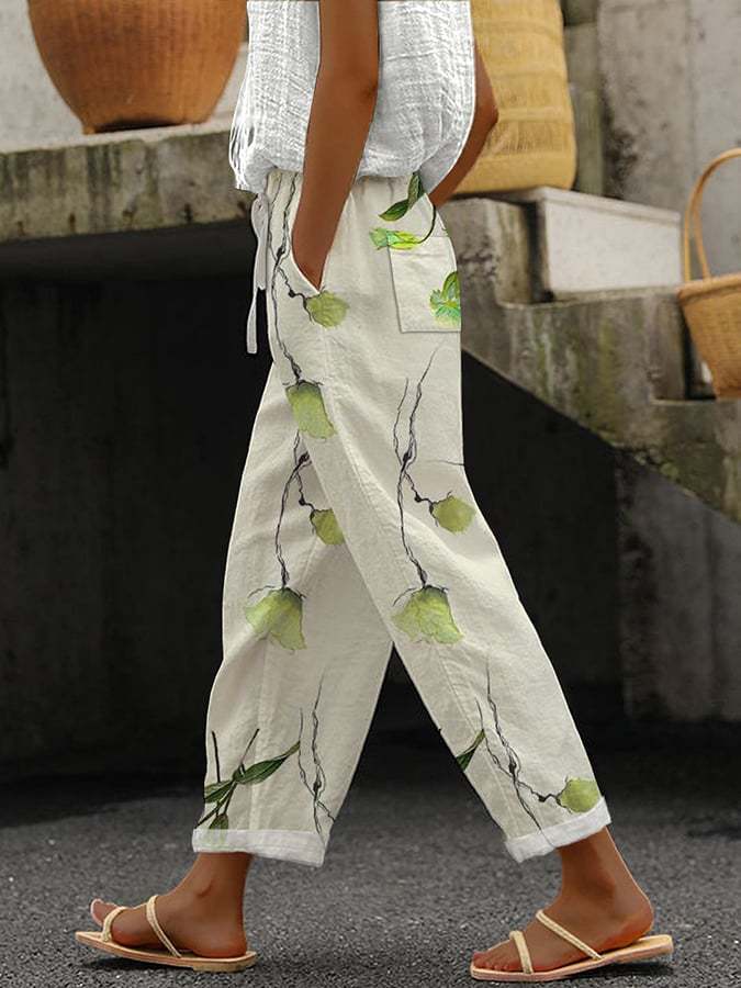 Ladies Comfort Trousers with Print – Nova-Leaf-S-State of Style