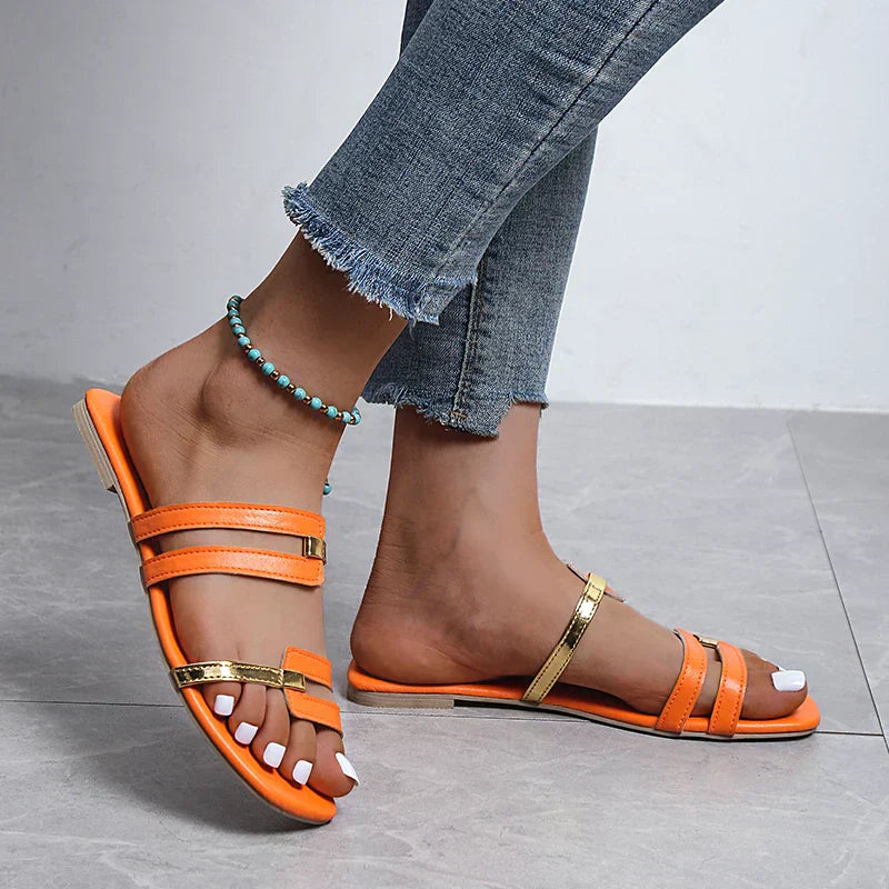 Ladies Flat Summer Slippers with Open Toe – Avianne-Blue-3-State of Style