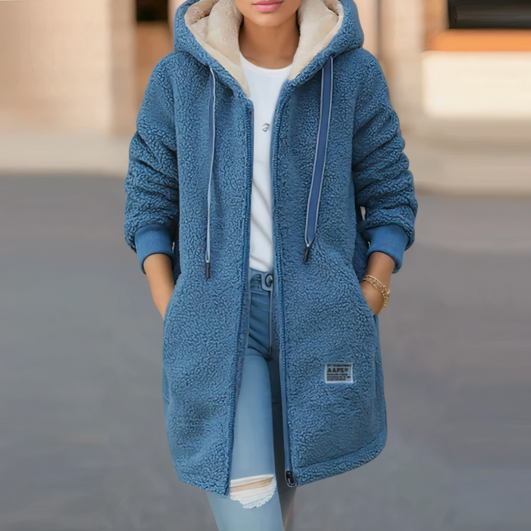 Ladies Fleece Jacket with Hood - Luna-Blue-M-Nora Luxe