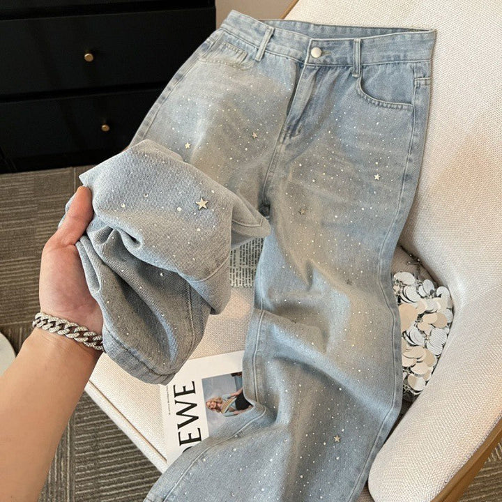 Ladies Glitter Jeans for a Sparkling Look - Jade-Blue Grey-S-The Livary