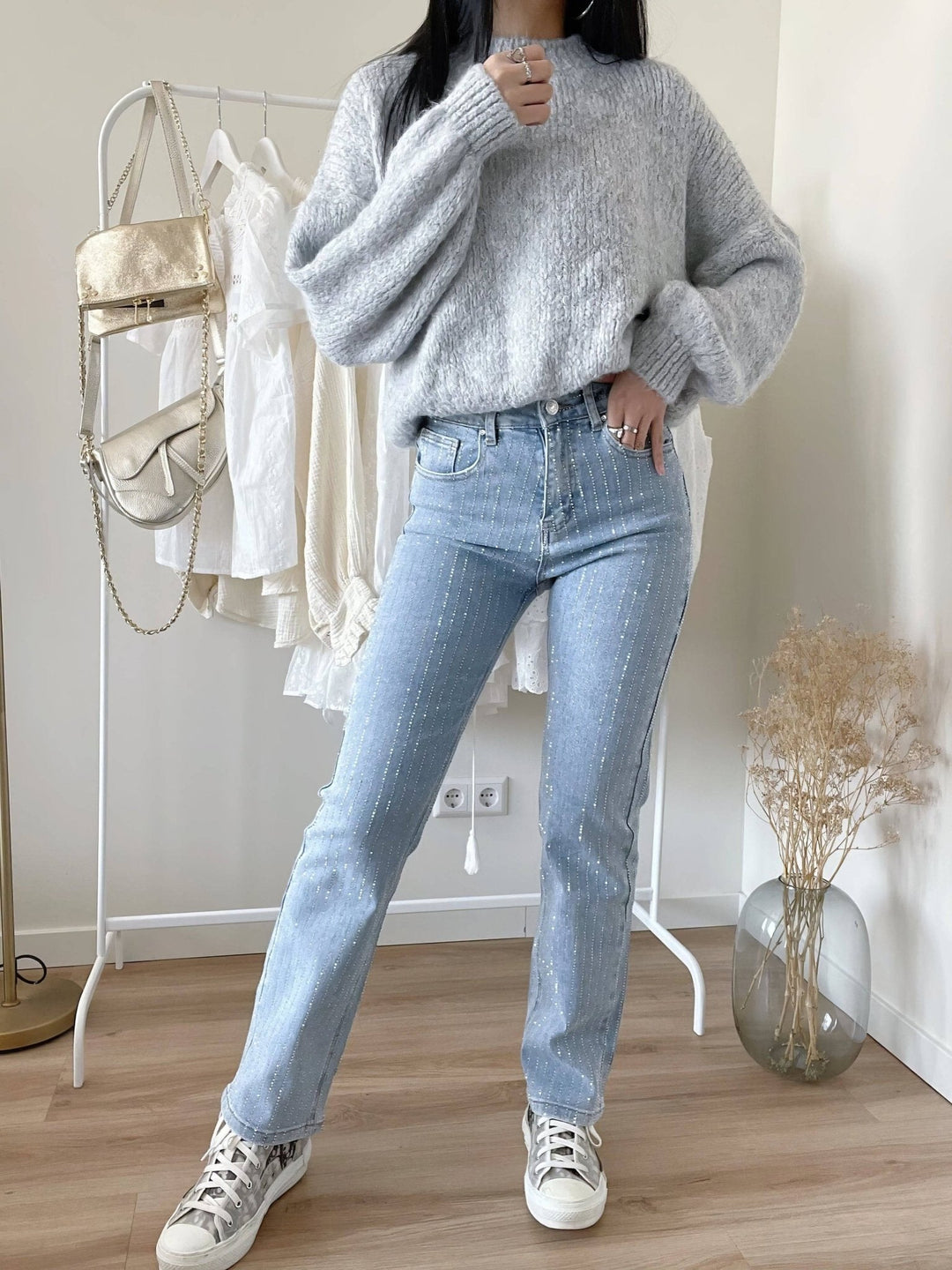 Ladies Glitter Jeans for a Sparkling Look - Jade-Blue Grey-S-The Livary