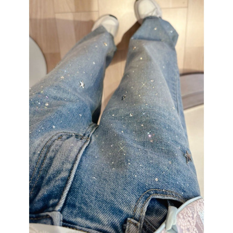 Ladies Glitter Jeans for a Sparkling Look - Jade-Blue Grey-S-The Livary