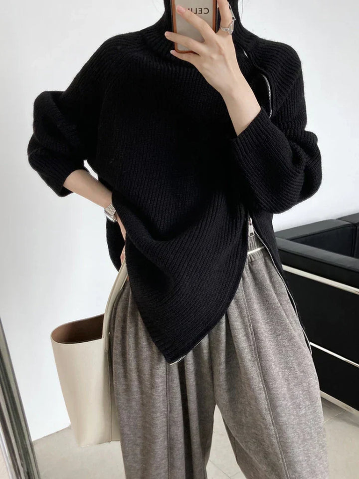 Ladies Pullover Vest with Zip - Clara-Black-One Size-Nora Luxe