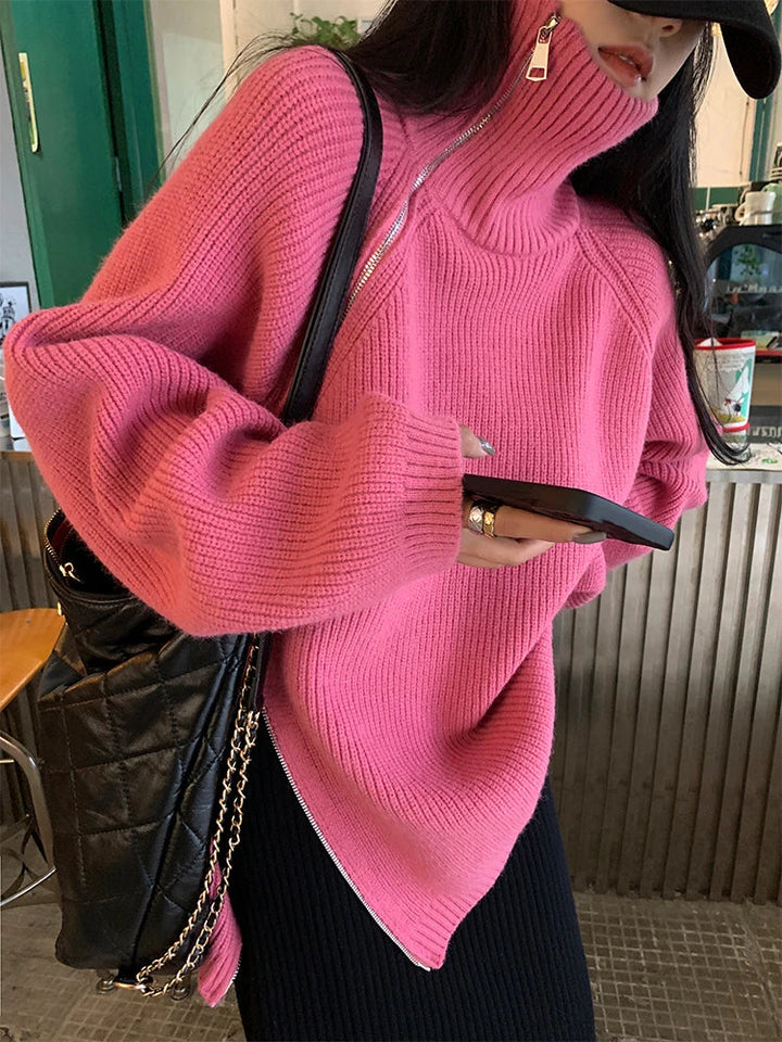 Ladies Pullover Vest with Zip - Clara-Pink-One Size-Nora Luxe