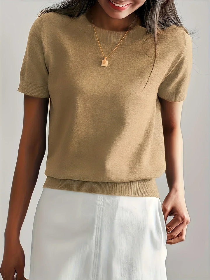 Ladies Short Sleeve Spring Sweater – Mila-Gray-XS-Nora Luxe