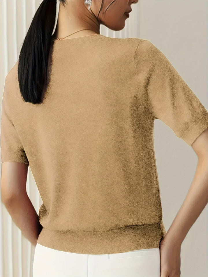 Ladies Short Sleeve Spring Sweater – Mila-Gray-XS-Nora Luxe