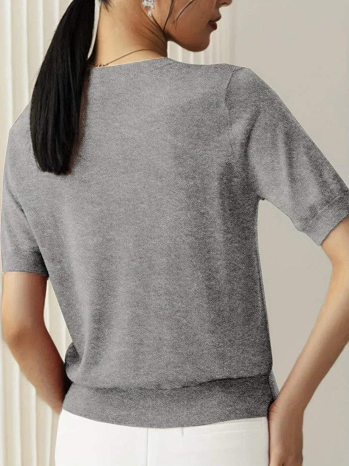 Ladies Short Sleeve Spring Sweater – Mila-Gray-XS-Nora Luxe
