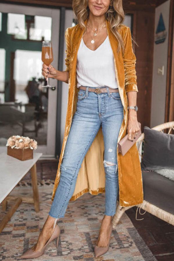Ladies Stylish Suede Kimono Jacket - Isabella-Yellow-S-Nora Luxe