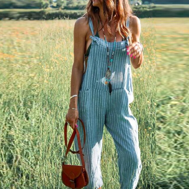 Ladies' Summer Jumpsuit with Adjustable Straps and Tapered Legs – Mireya-Light blue-S-Nora Luxe