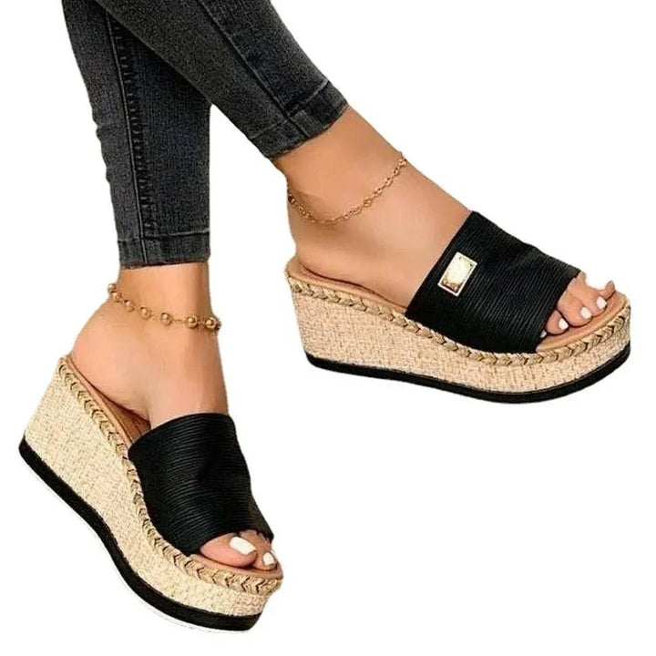 Ladies' Wedge Platform Sandals - Ravina-Black-3-State of Style