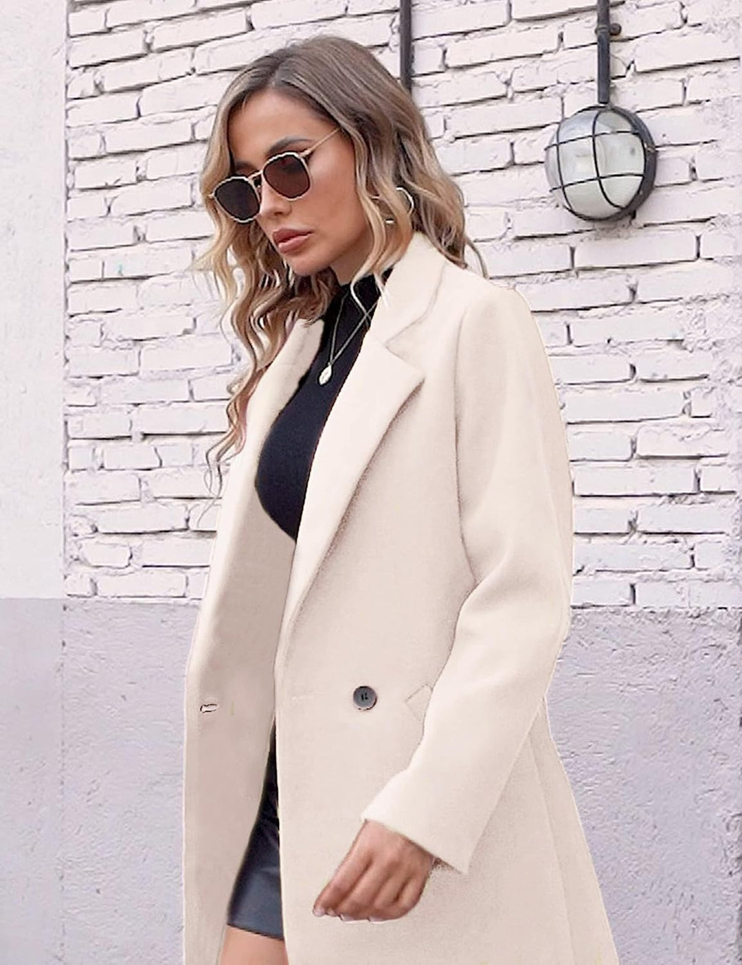 Ladies' Winter Wool Coat with Notch Lapels - Sofia-Beige-XS-Nora Luxe