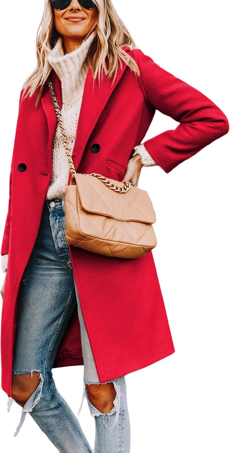 Ladies' Winter Wool Coat with Notch Lapels - Sofia-Red-XS-Nora Luxe