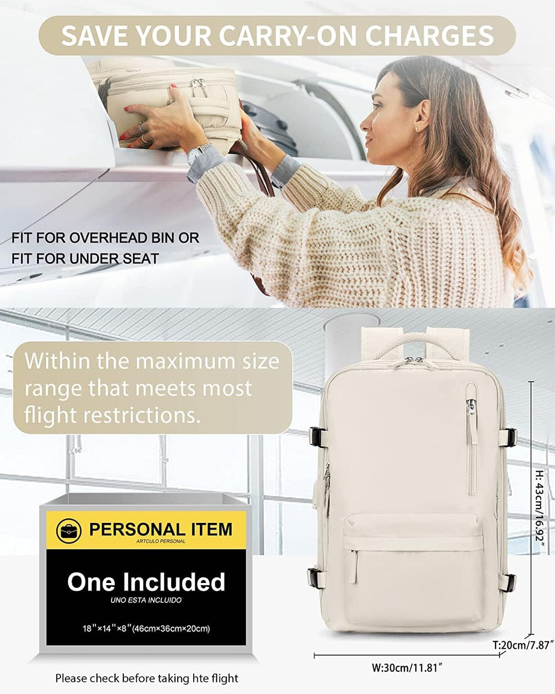 40L Waterproof Travel Backpack with Shoe Compartment & USB Port – 14” (35.56 cm)Laptop Fit