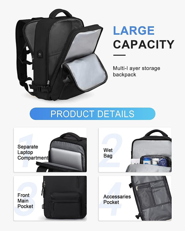 Waterproof Travel Backpack with Shoe Compartment & USB Port – 14" (35.56 cm) Laptop Fit