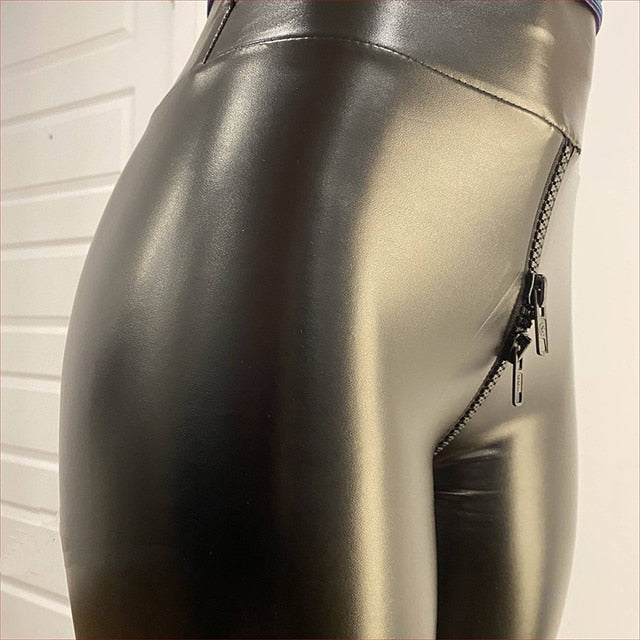 Leather Ladies' Trousers with Zip at the Back - Lena-Black-XS-Nora Luxe