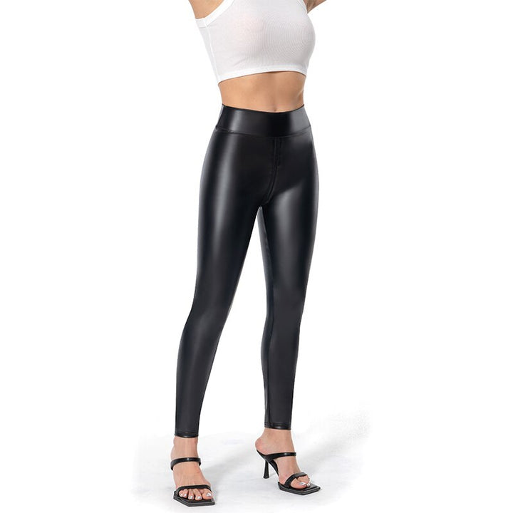 Leather Ladies' Trousers with Zip at the Back - Lena-Black-XS-Nora Luxe