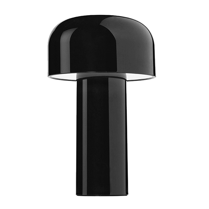 Glossy black mushroom-shaped lamp with a domed shade, shown on a white background 27