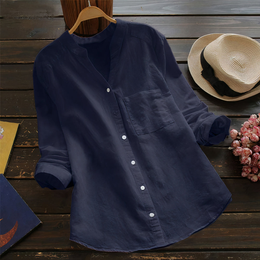 Light Cotton Linen Women's Blouse – Maëlle-Dark blue-S-State of Style