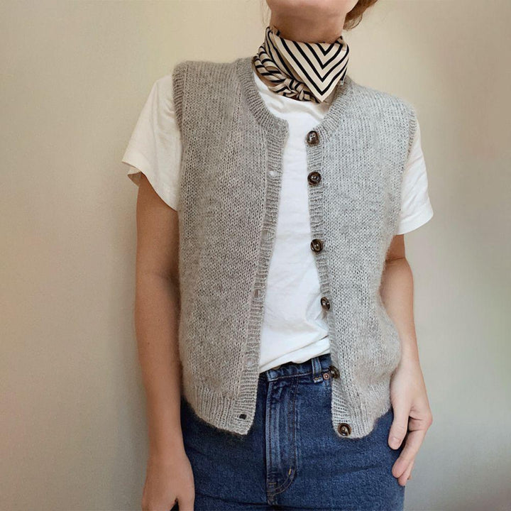 Light Gray Sleeveless Ladies' Cardigan - Celeste-S-Nora Luxe