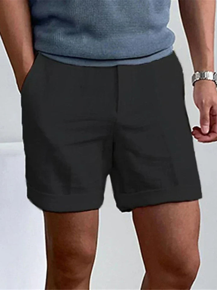 Light men's summer shorts made of linen with a relaxed fit - Jorin-Black-S-Nora Luxe
