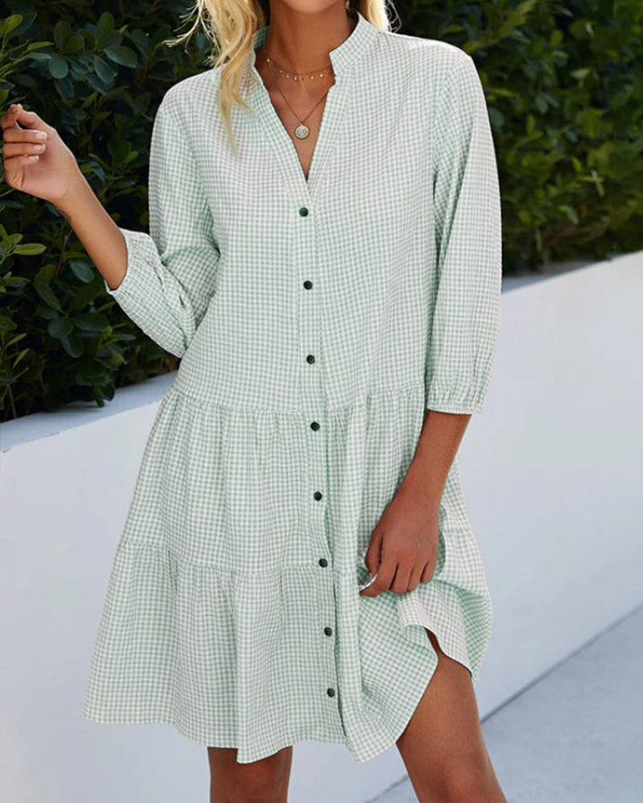 Light summer dress for women made of cotton with V-neck – Nayana-Green-S-Nora Luxe