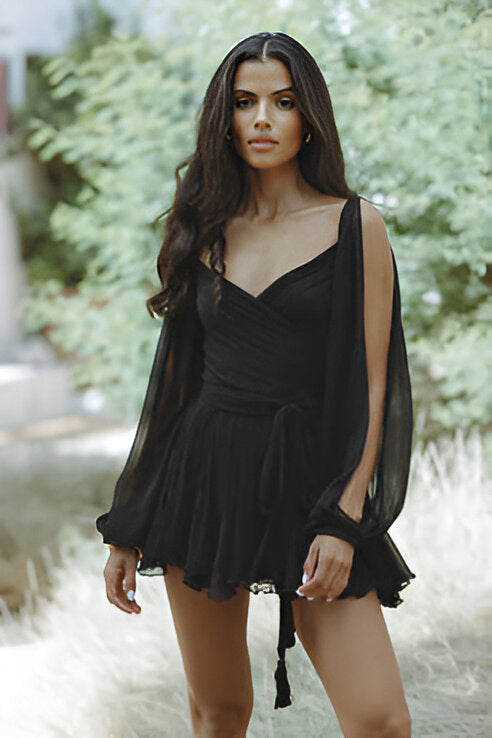 Light Summer Dress with Built-in Shorts – Nola-Black-S-State of Style