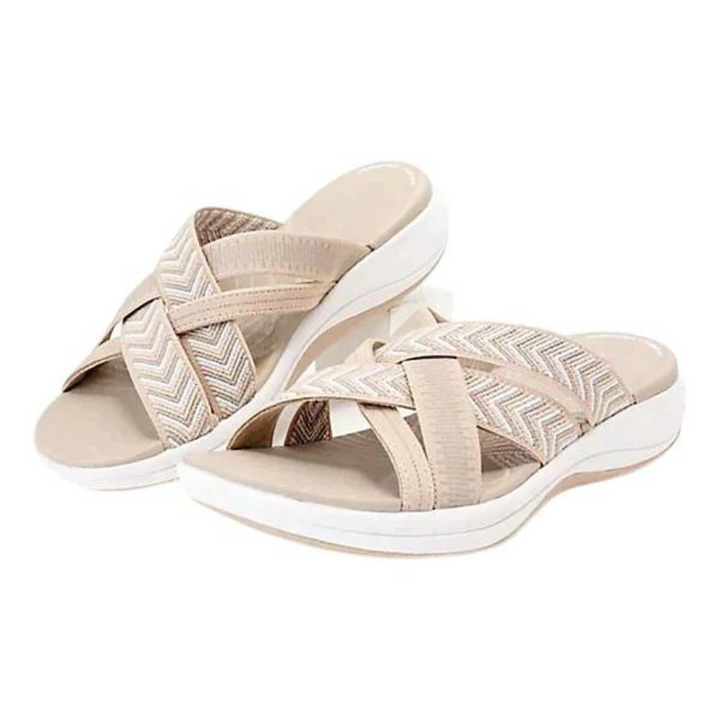 Lightweight Ladies' Slippers with Shock-Absorbing Footbed – Lina-Beige-3-State of Style