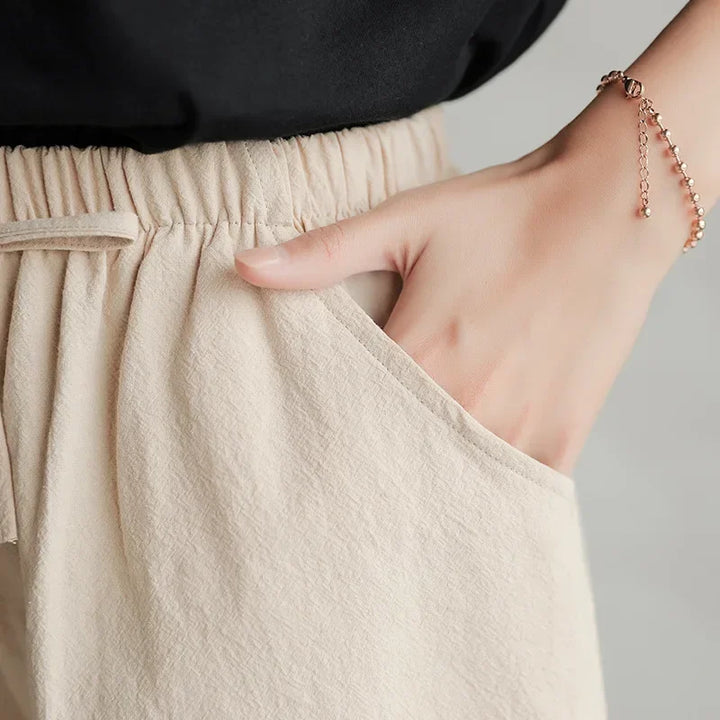 Lightweight Women’s Linen Shorts with High Waist and Sporty Fit – Fenja-Apple green-S-Nora Luxe