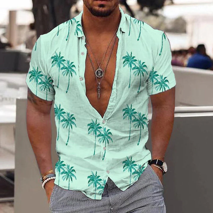 Linen Men's Shirt with Short Sleeves – Matteo-Green-S-The Livary