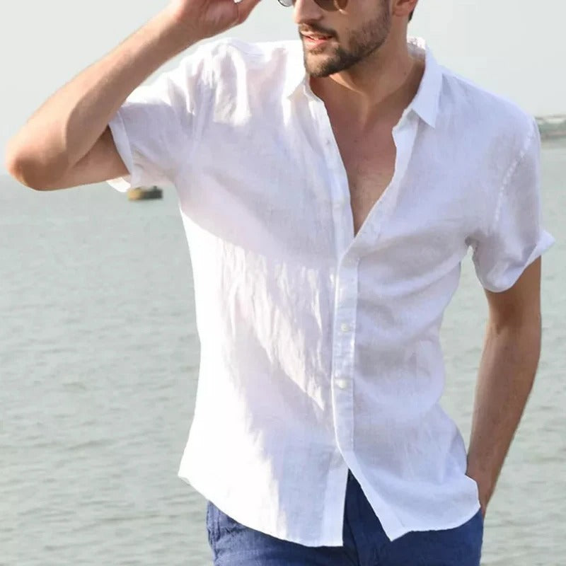 Linen Men's Short Sleeve Shirt – Matteo-White-S-State of Style