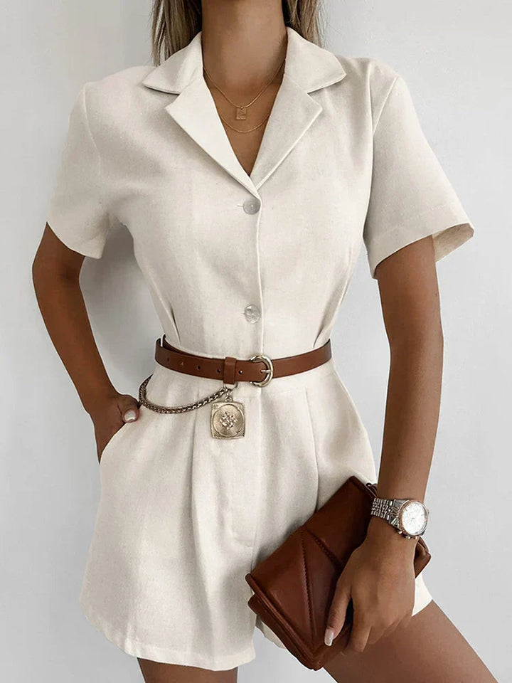 Linen Summer Jumpsuit with Short Sleeves – Maelis-S-State of Style