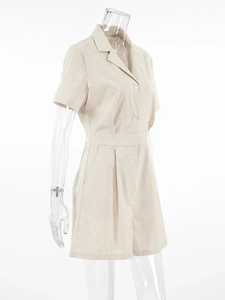 Linen Summer Jumpsuit with Short Sleeves – Maelis-S-State of Style
