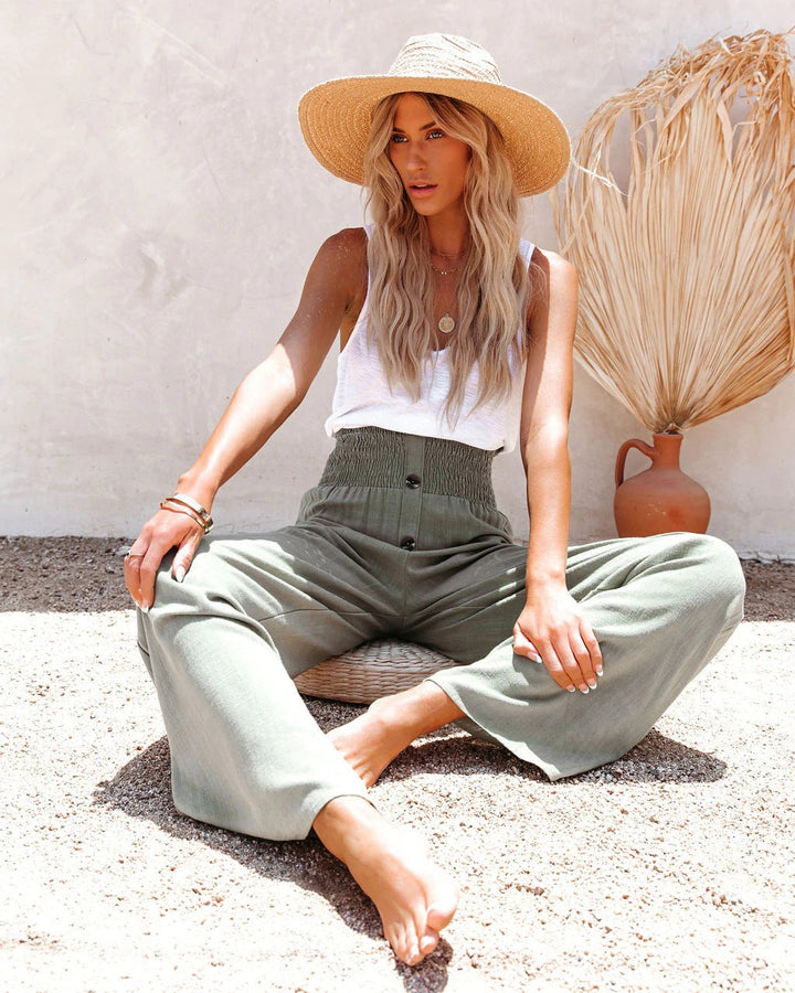 Linen Women's Trousers with High Waist – Sylvie-Green-S-State of Style