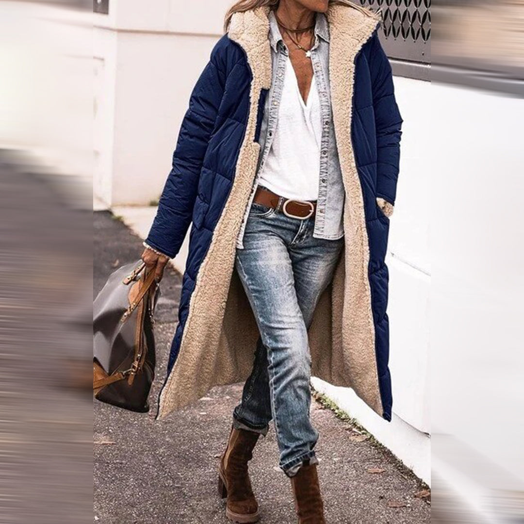 Long Ladies Winter Coat - Nova-Dark blue-S-Nora Luxe