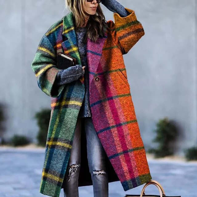 Long Ladies' Winter Trench Coat - Vivienne-Checkered-S-Nora Luxe