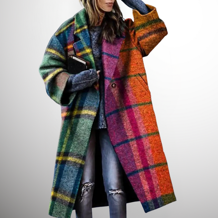 Long Ladies' Winter Trench Coat - Vivienne-Checkered-S-Nora Luxe