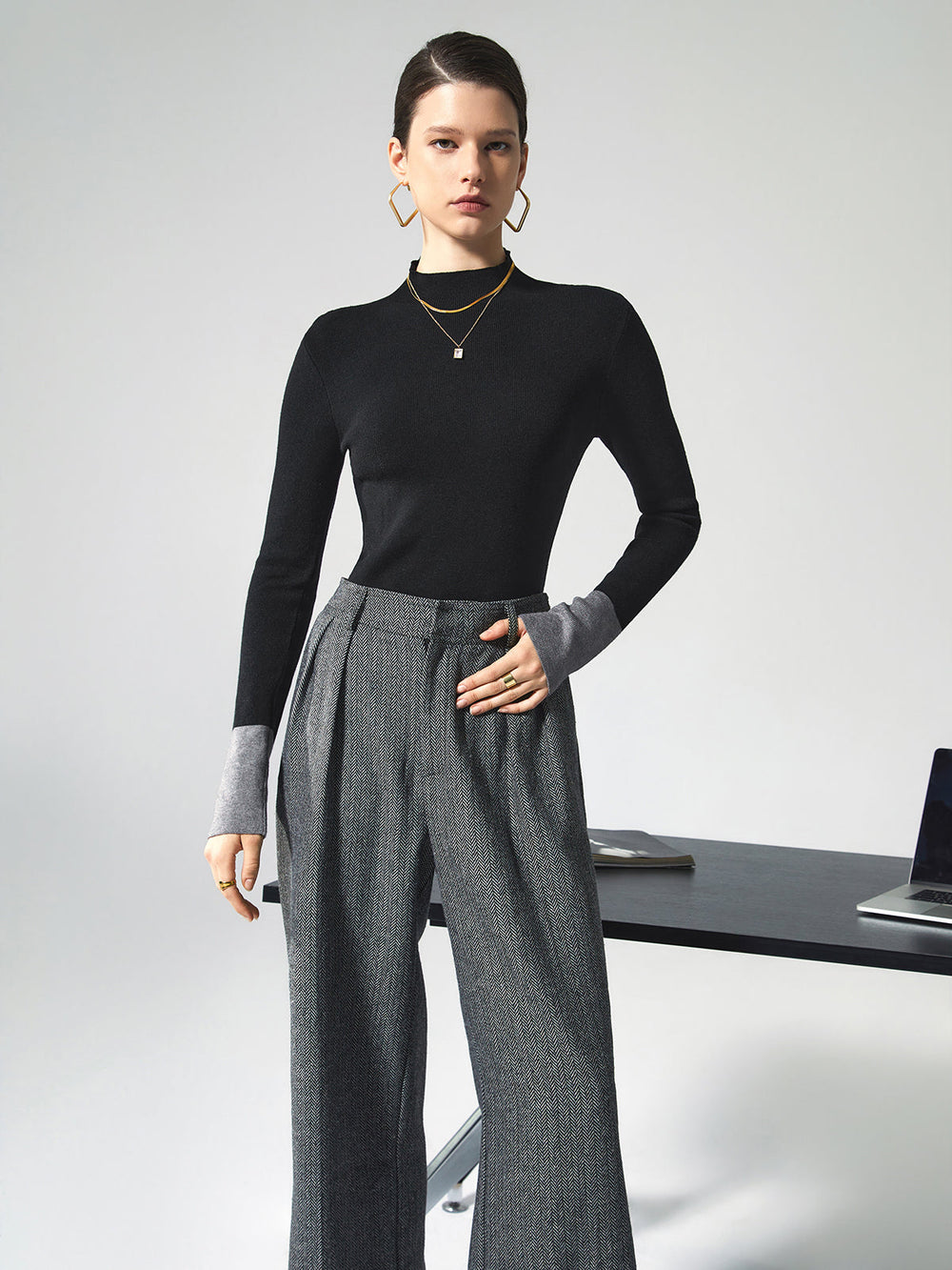 Long Sleeve Contrast Top for Women - Lana-Black-XS-Nora Luxe