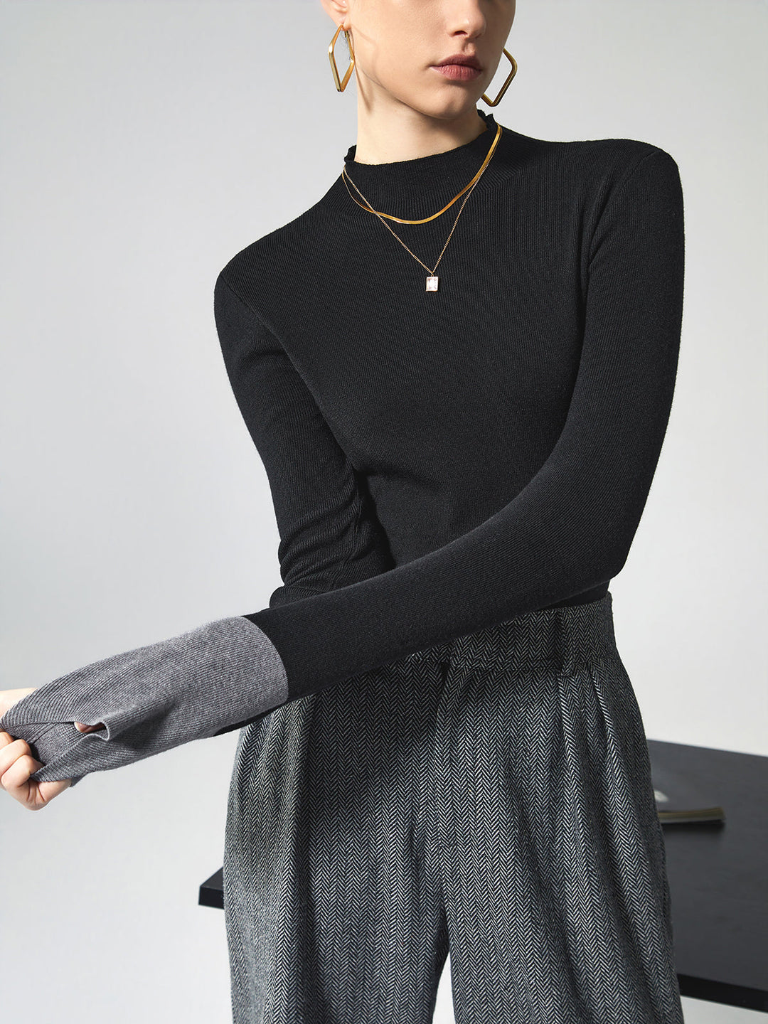 Long Sleeve Contrast Top for Women - Lana-Black-XS-Nora Luxe
