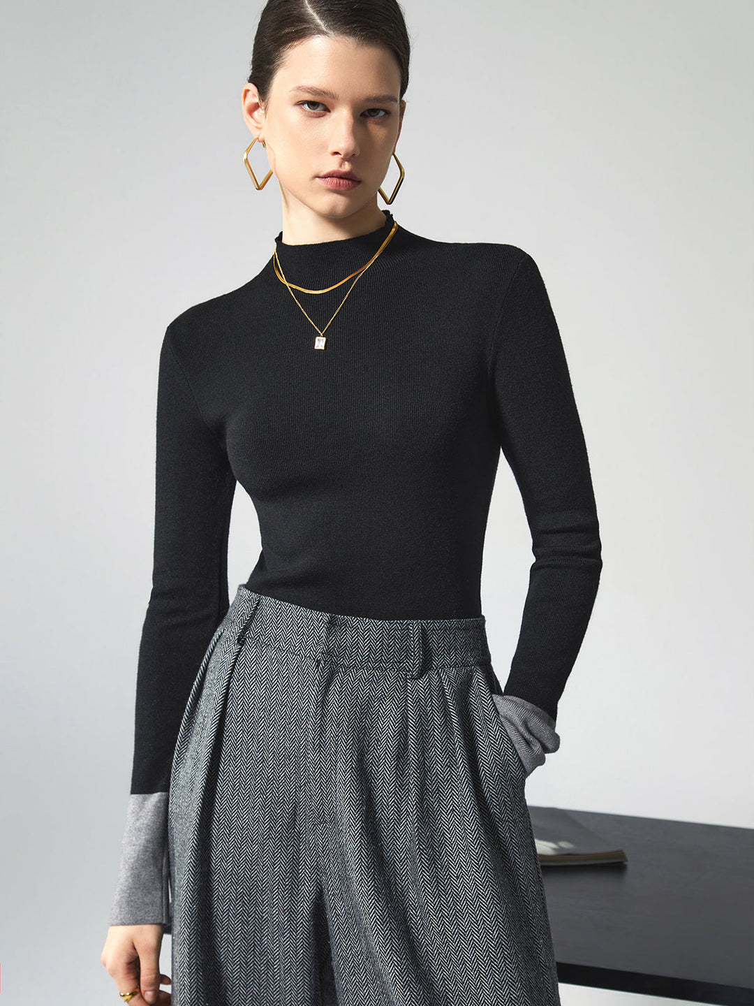 Long Sleeve Contrast Top for Women - Lana-Black-XS-Nora Luxe