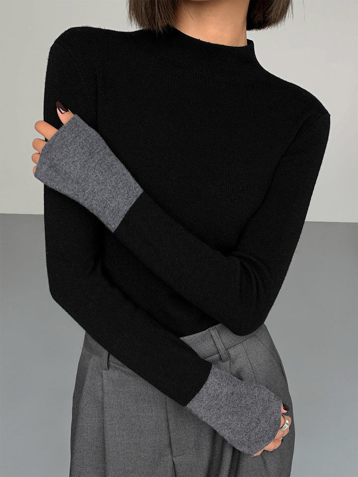 Long Sleeve Contrast Top for Women - Lana-Black-XS-Nora Luxe